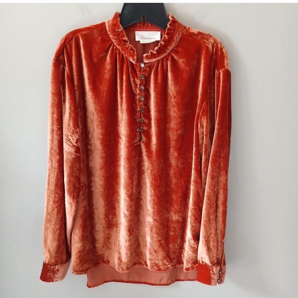 Anthropolgie Kristianne Size XS Blouse Orange Velvet Long Sleeve Button Up